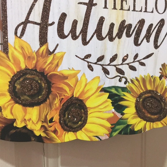 Hello Autumn Sunflower Pumpkin Fall Rustic Wall Decor Sign - Picture 5 of 7